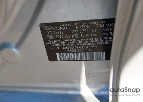 2012 Hyundai Elantra Gls (Ulsan Plant) из США, поврежденный, VIN KMHDH4AE7CU345580